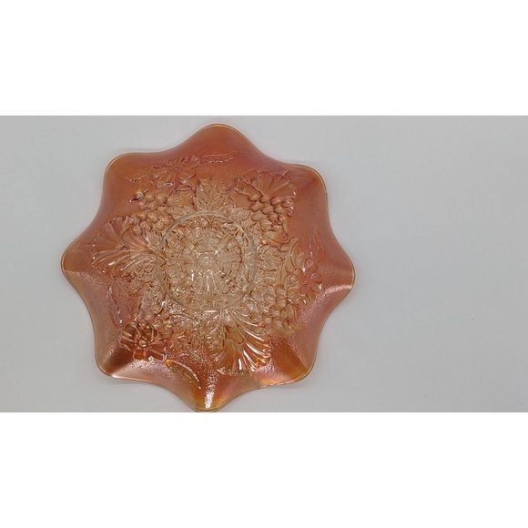 Northwood Grape Leaves Blossoms and Palms back pattern carnival glass dish light - Picture 9 of 16